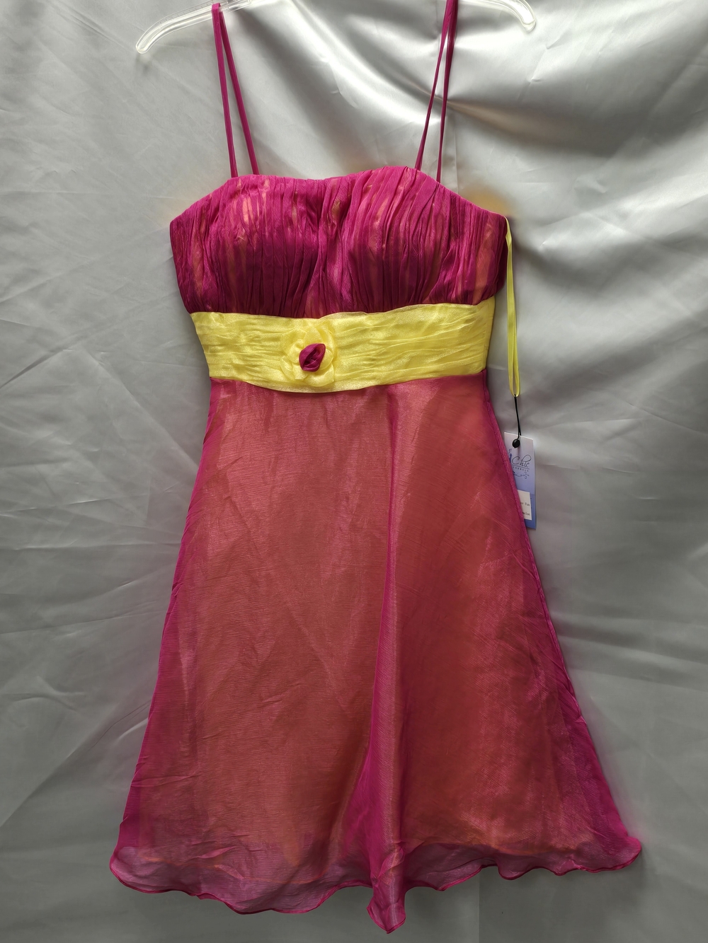 Pink and Yellow Spaghetti Strap Cocktail Dress